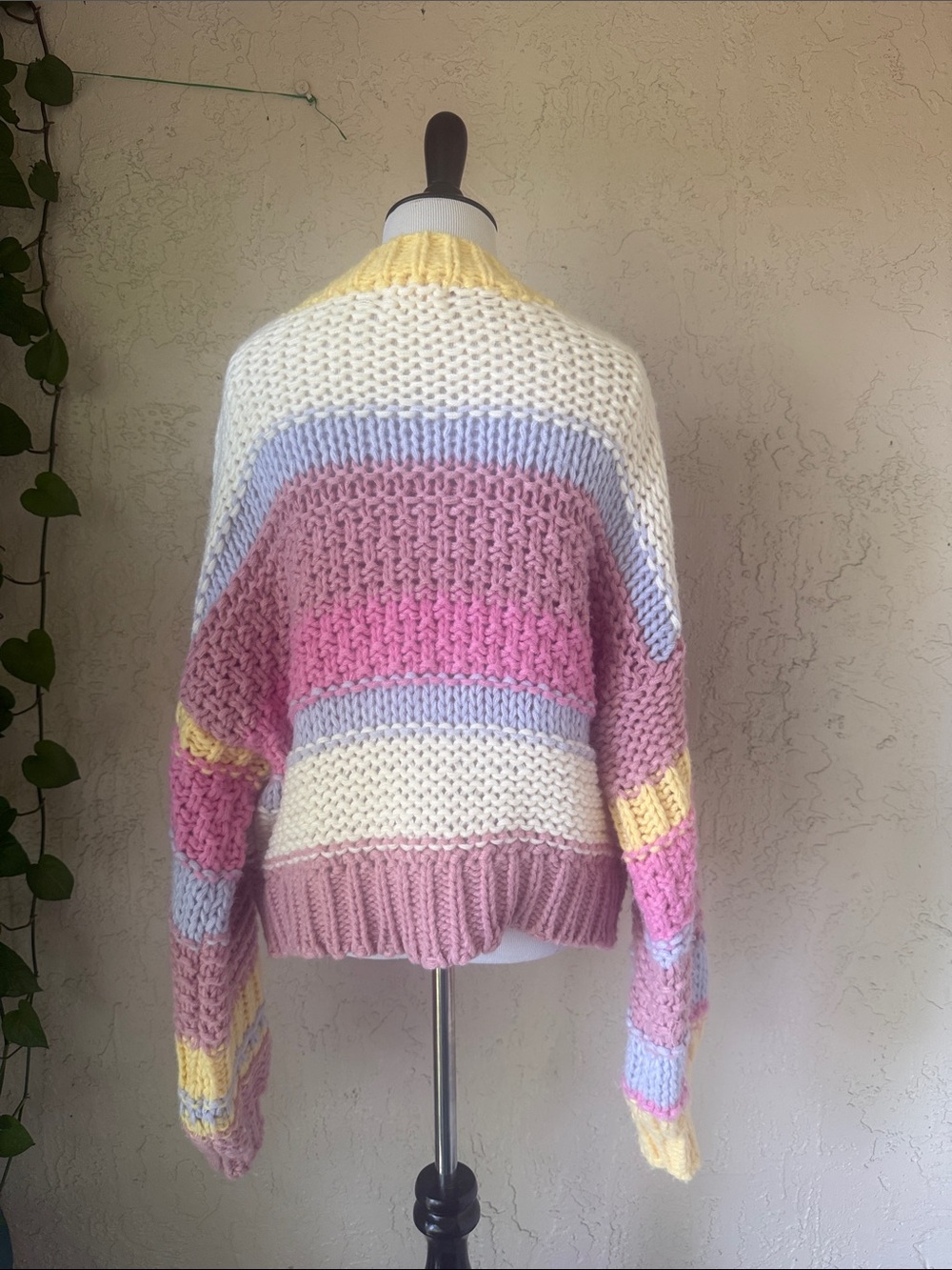 Altar'd State Pastel Striped Crewneck Sweater - Cream, Pink, Yellow, Light Blue - Picture 6 of 12
